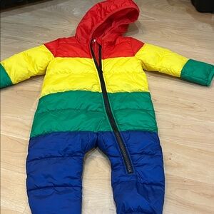Nordstrom rainbow puffer snowsuit 12 months.